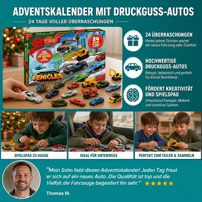 Weihnachts-Adventskalender mit Druckgussautos für Kinder