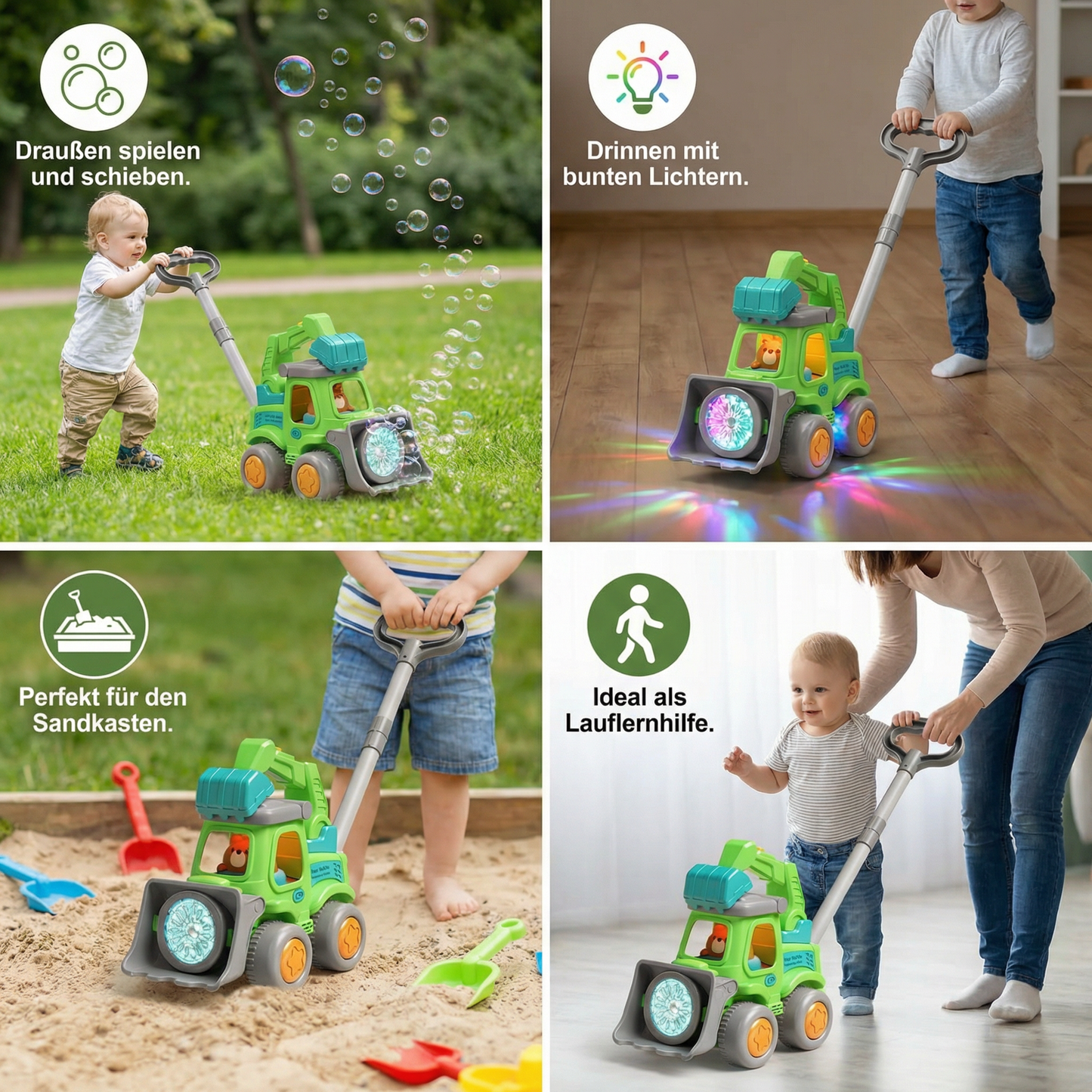 Leuchtender Seifenblasenwagen – Schiebe-Spielzeug für Kinder