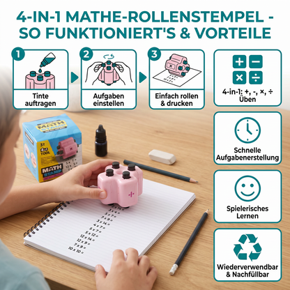 4-in-1 Mathe-Rollenstempel – Üben von Addition, Subtraktion, Multiplikation & Division