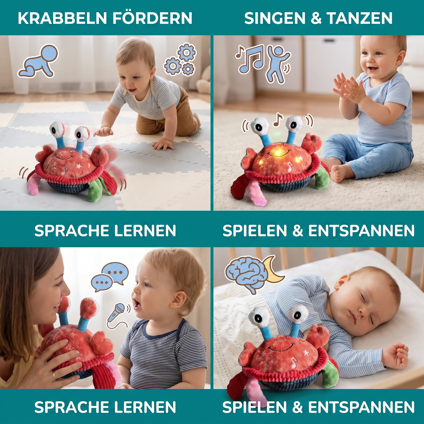 Interaktive musikalische Krabbe mit Sprachfunktion – Bewegliches Lernspielzeug für Babys