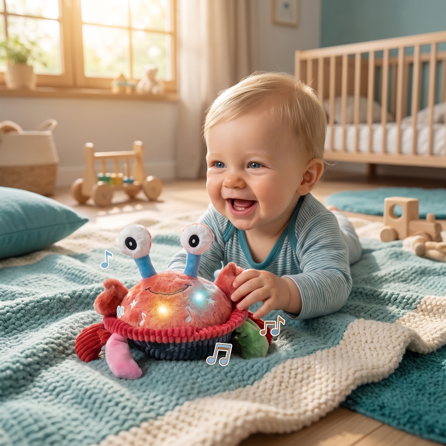 Interaktive musikalische Krabbe mit Sprachfunktion – Bewegliches Lernspielzeug für Babys