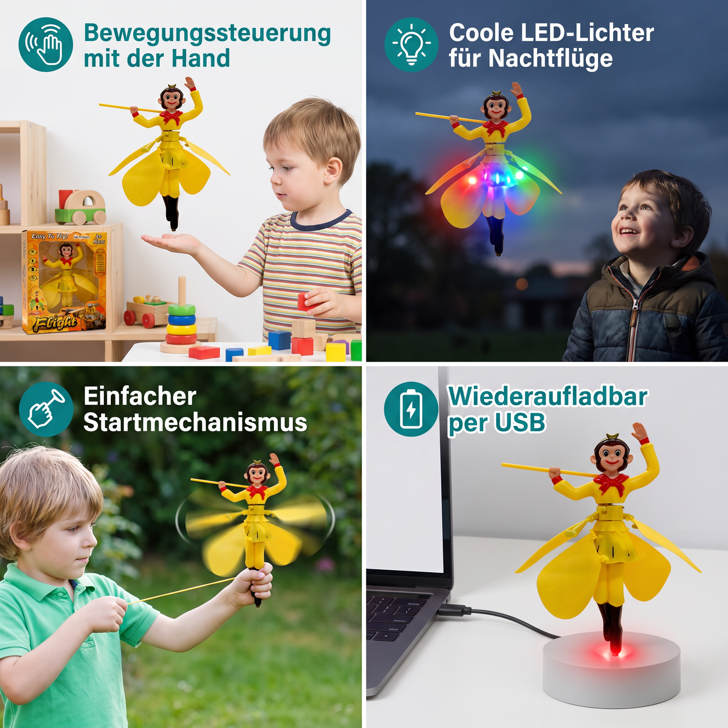 Interaktives fliegendes Affen-Spielzeug mit Bewegungssensor & LED-Lichtern