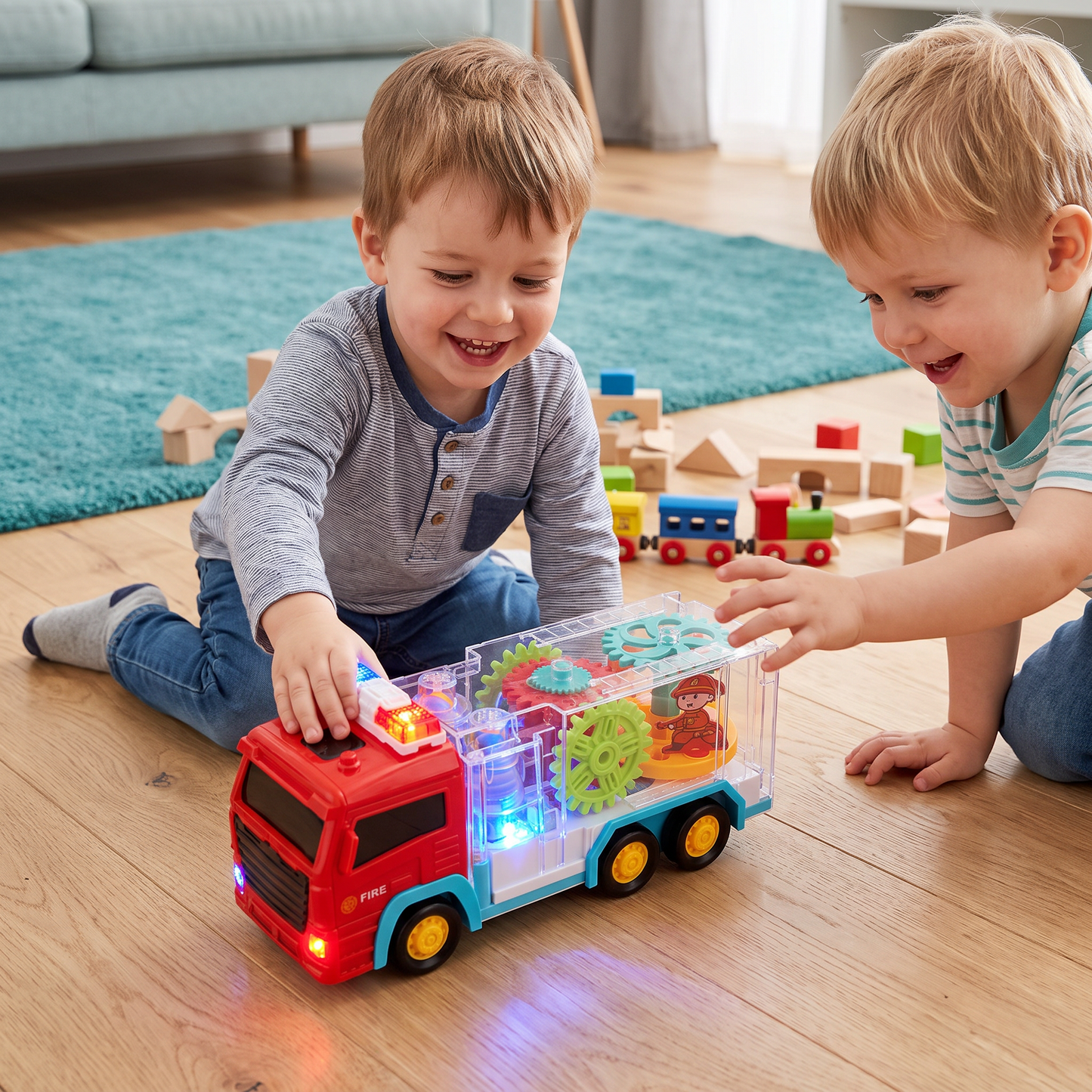 Interaktives Feuerwehrwagen-Zahnradspielzeug mit Licht