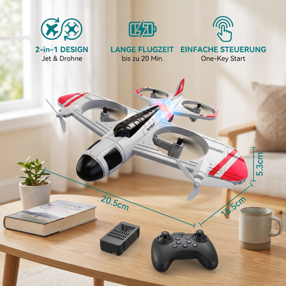 2-in-1 ferngesteuertes Kampfjet- & Drohnen-Spielzeug