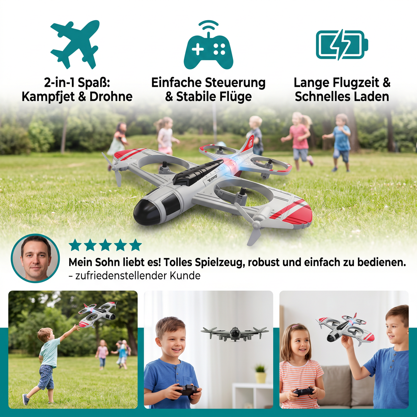 2-in-1 ferngesteuertes Kampfjet- & Drohnen-Spielzeug