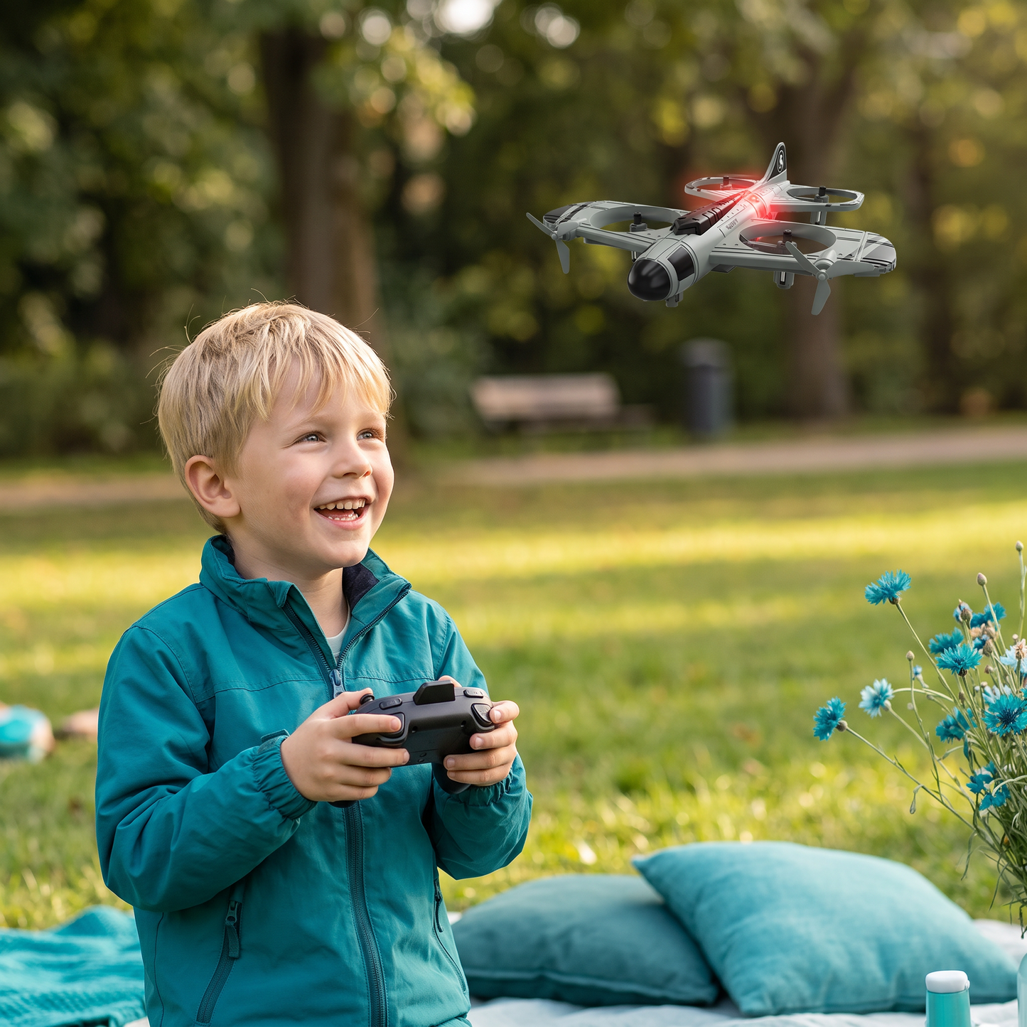 2-in-1 ferngesteuertes Kampfjet- & Drohnen-Spielzeug