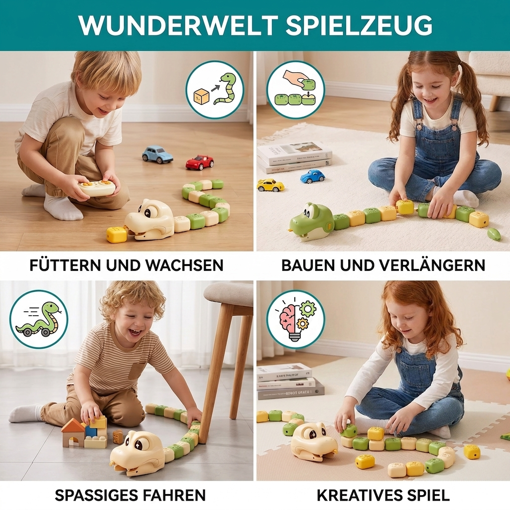 Interaktives wachsendes RC-Schlangen-STEM-Spielzeug – Frisst Bausteine & wird länger