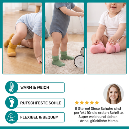 Warme Lauflern-Sockenschuhe für Babys mit weichen rutschfesten Sohlen