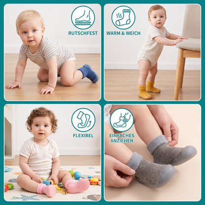 Warme Lauflern-Sockenschuhe für Babys mit weichen rutschfesten Sohlen