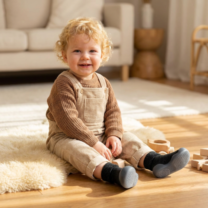 Warme Lauflern-Sockenschuhe für Babys mit weichen rutschfesten Sohlen