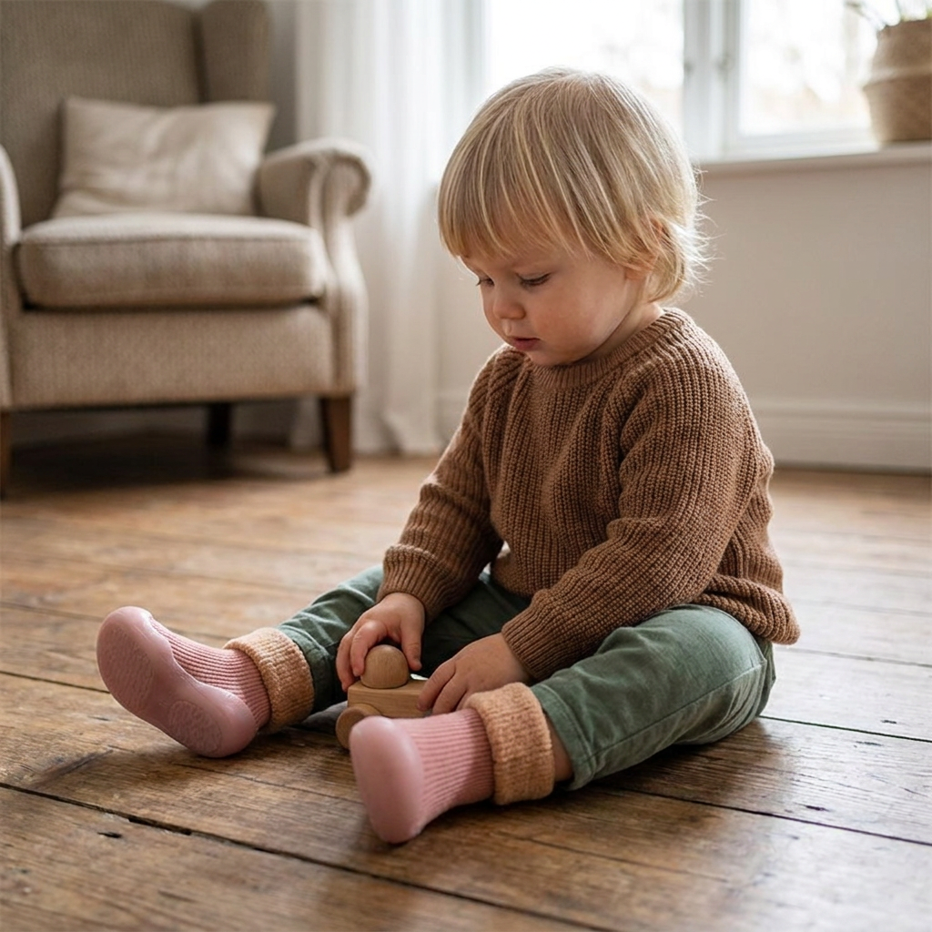 Warme Lauflern-Sockenschuhe für Babys mit weichen rutschfesten Sohlen