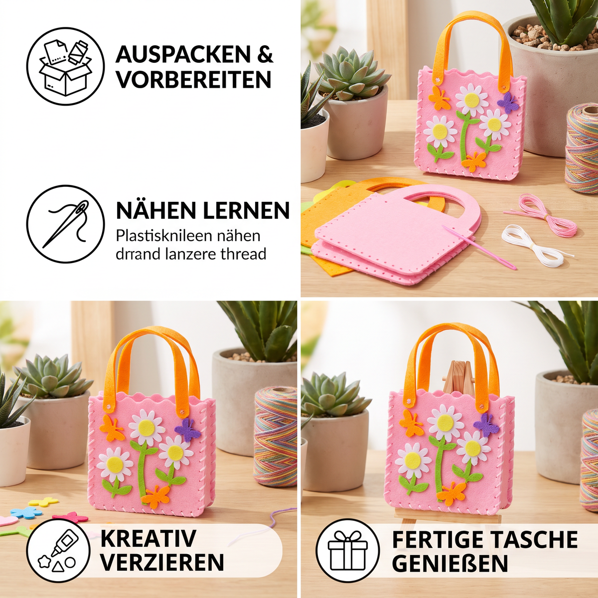 DIY-Niedliches Filz-Handtaschen-Nähset für Kinder