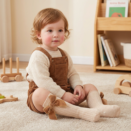 Weihnachtliche Kniestrümpfe für Baby-Mädchen mit Samtschleifen