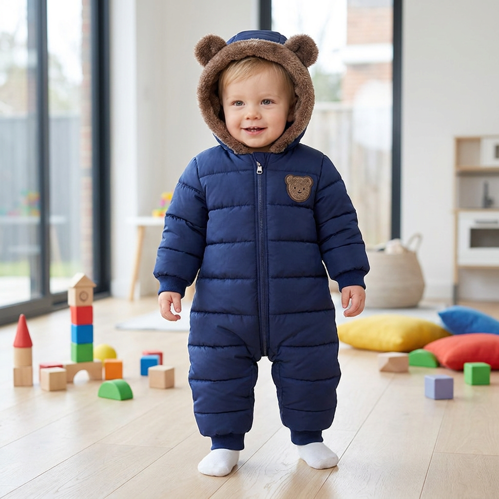 Baby-Bären-Overall – Warmer Einteiler mit Fleecefutter