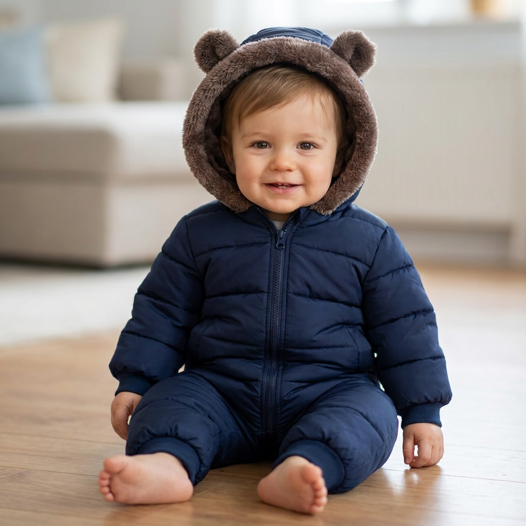 Baby-Bären-Overall – Warmer Einteiler mit Fleecefutter