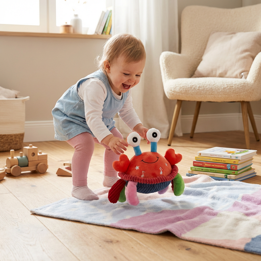 Interaktive Musikkrabbe mit Sprachfunktion – Bewegendes Lernspielzeug für Babys