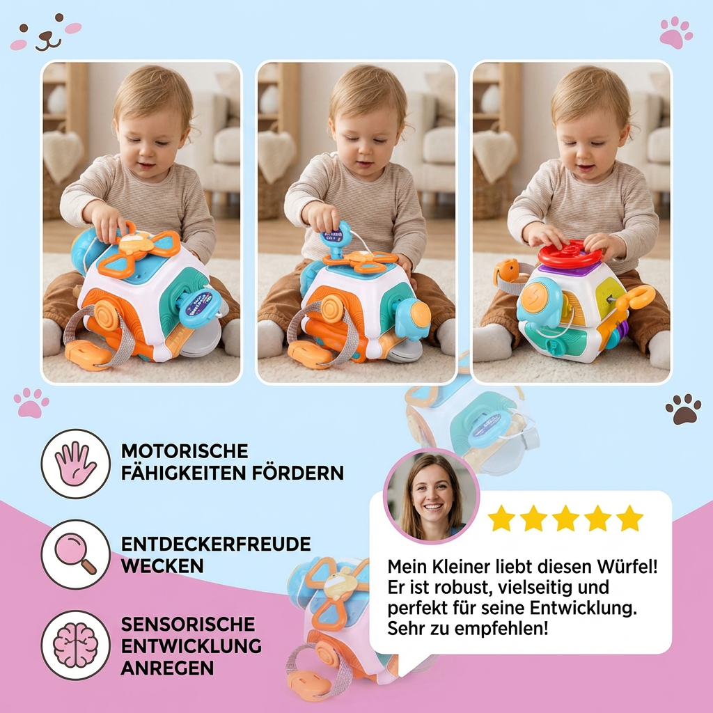 Montessori 22-in-1 Aktivitätswürfel für Kleinkinder – Spielzeug für Motorik & Entdecken