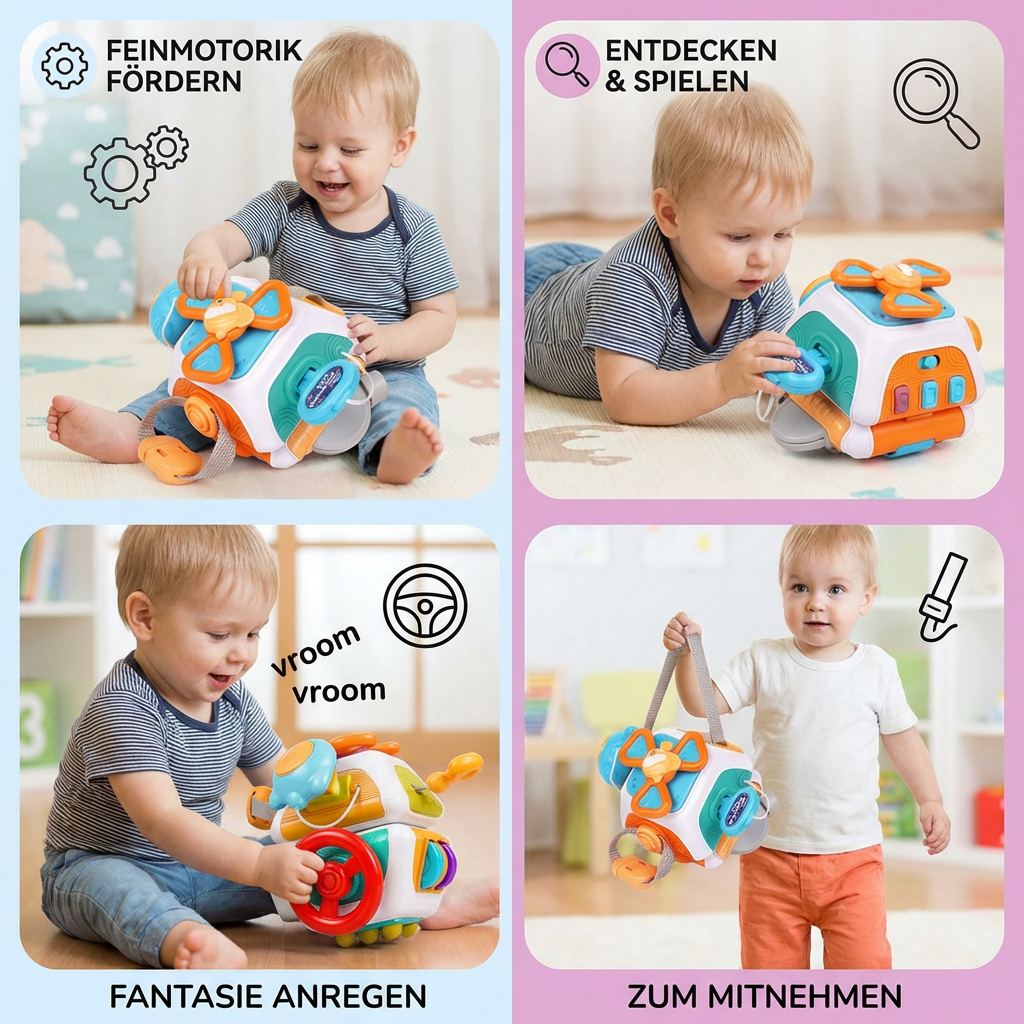 Montessori 22-in-1 Aktivitätswürfel für Kleinkinder – Spielzeug für Motorik & Entdecken