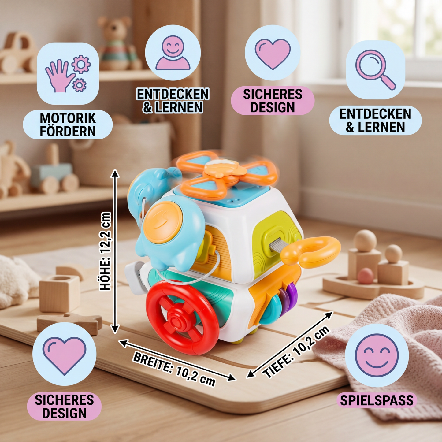 Montessori 22-in-1 Aktivitätswürfel für Kleinkinder – Spielzeug für Motorik & Entdecken