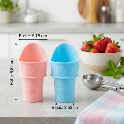 2er-Set Eisbecher im Waffel-Design – Kleckerfreier Eis Halter für Kinder