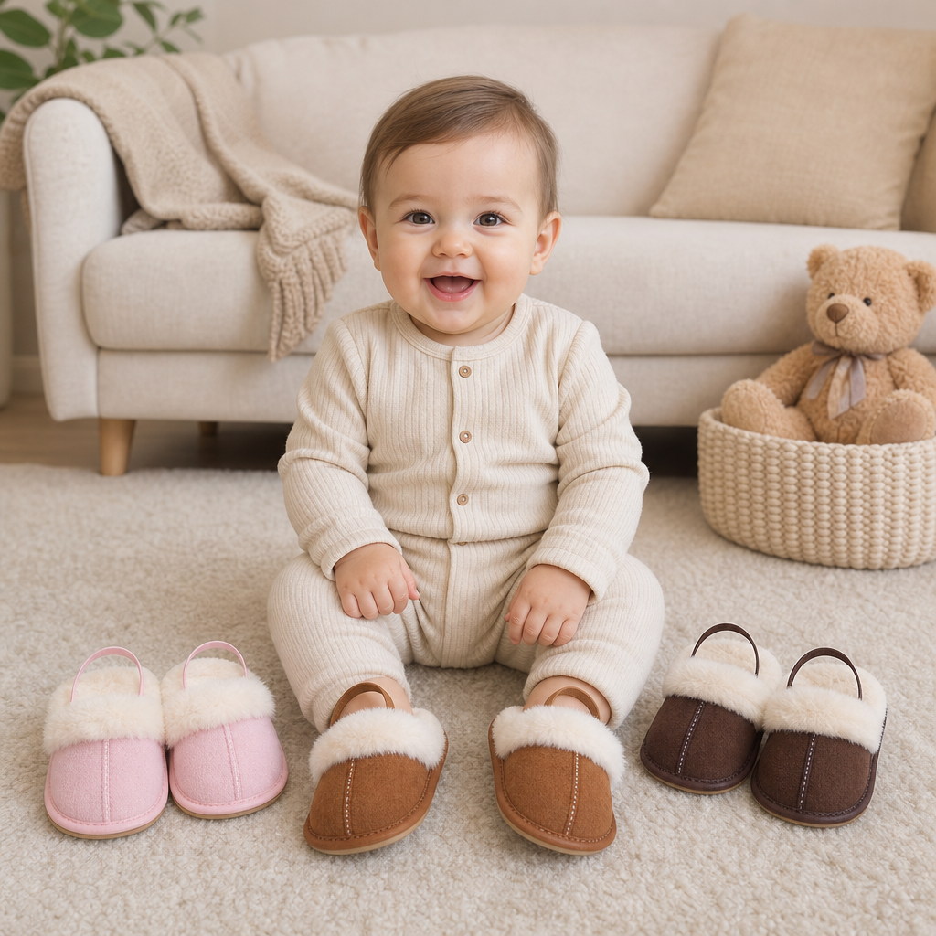 Flauschige Hausschuhe für Babys & Kleinkinder mit weichem Plüschfutter und rutschfesten Sohlen