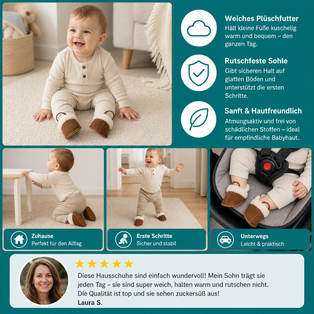 Flauschige Hausschuhe für Babys & Kleinkinder mit weichem Plüschfutter und rutschfesten Sohlen