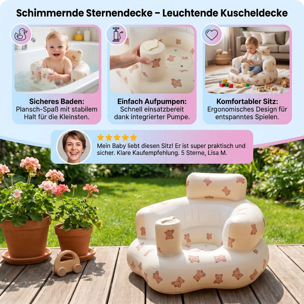 Aufblasbarer Baby Sitz mit Bären Muster zum Sitzen und Baden
