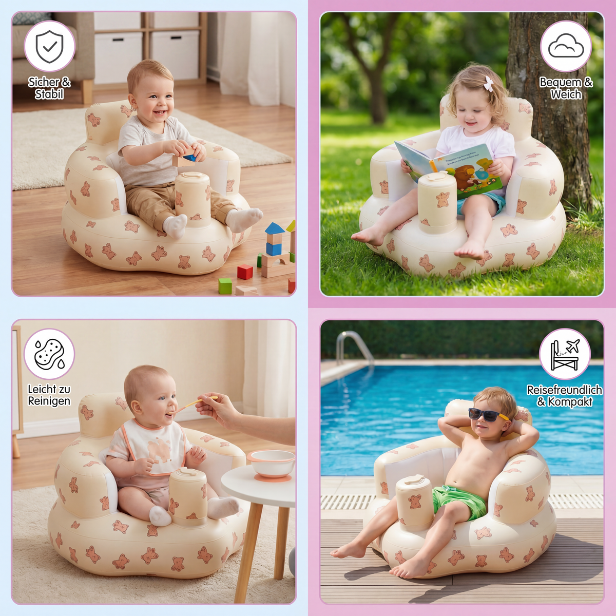 Aufblasbarer Baby Sitz mit Bären Muster zum Sitzen und Baden
