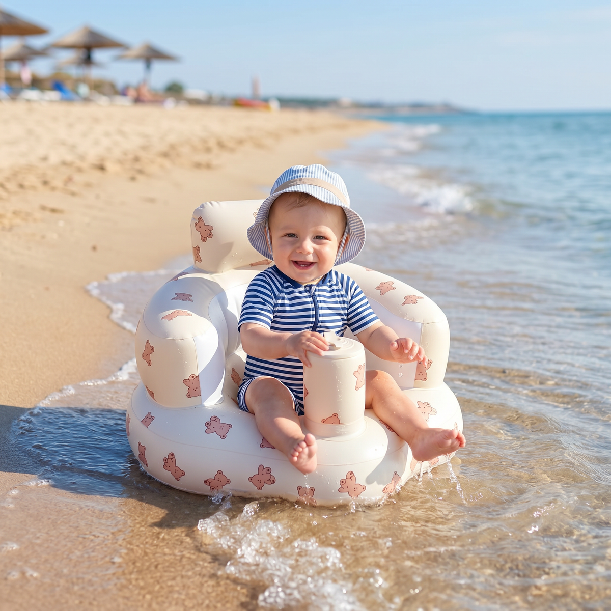 Aufblasbarer Baby Sitz mit Bären Muster zum Sitzen und Baden