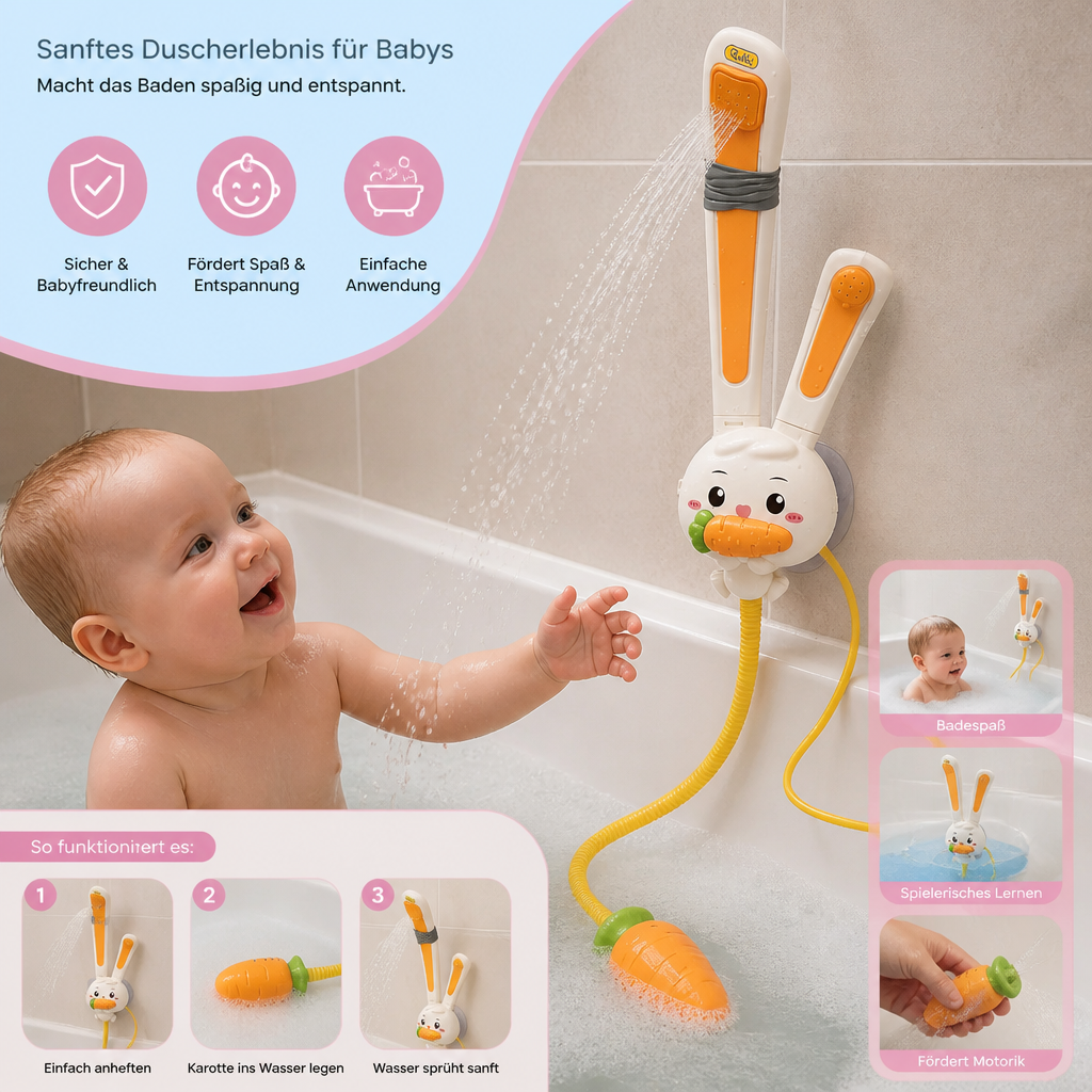Baby Dusch Spielzeug mit Hasen Design und Karotten Duschkopf