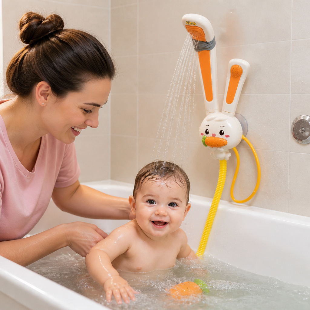 Baby Dusch Spielzeug mit Hasen Design und Karotten Duschkopf