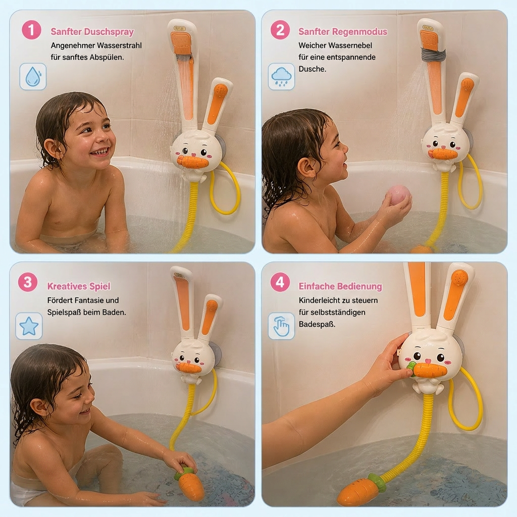 Baby Dusch Spielzeug mit Hasen Design und Karotten Duschkopf