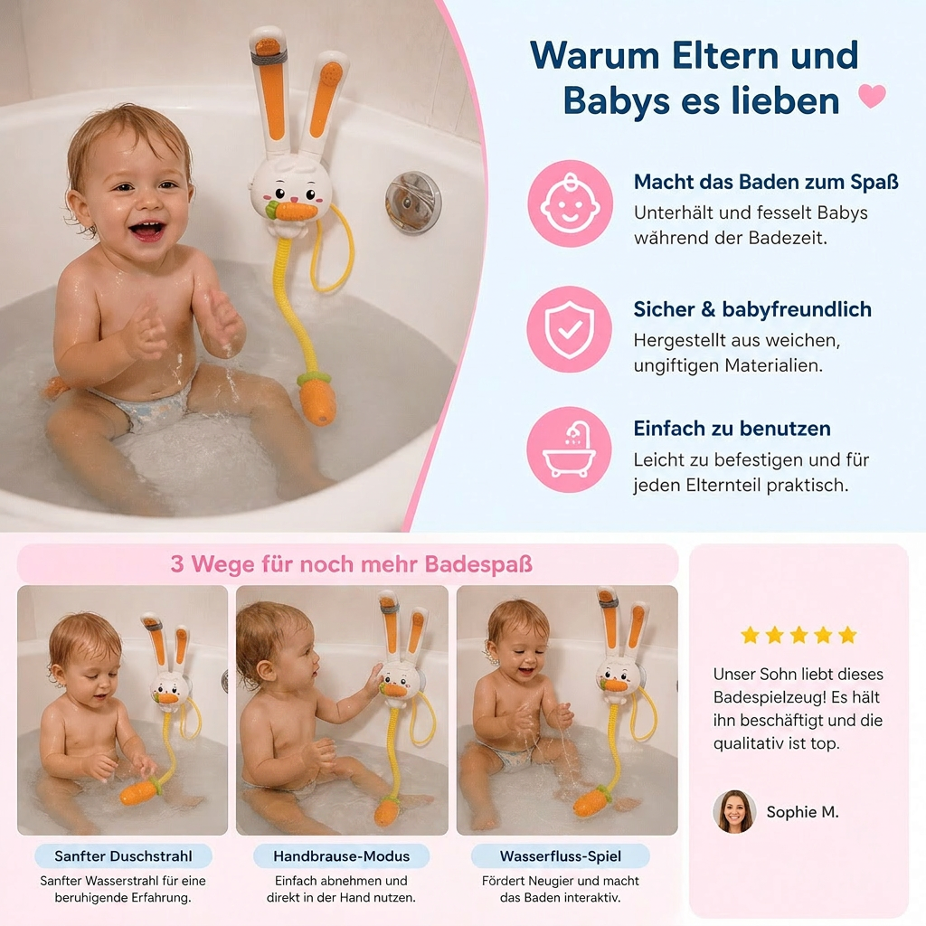 Baby Dusch Spielzeug mit Hasen Design und Karotten Duschkopf