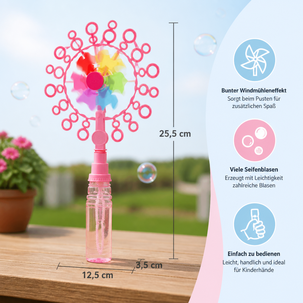 Seifenblasen Spielzeug Set für Kinder mit Windmühlen Design für Spielspaß