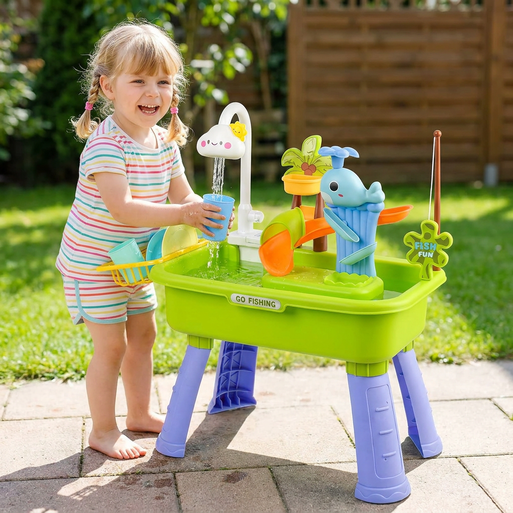 Sommer Wasser-Spieltisch mit automatischem Wasserfluss – Interaktives Spielset für Kinder