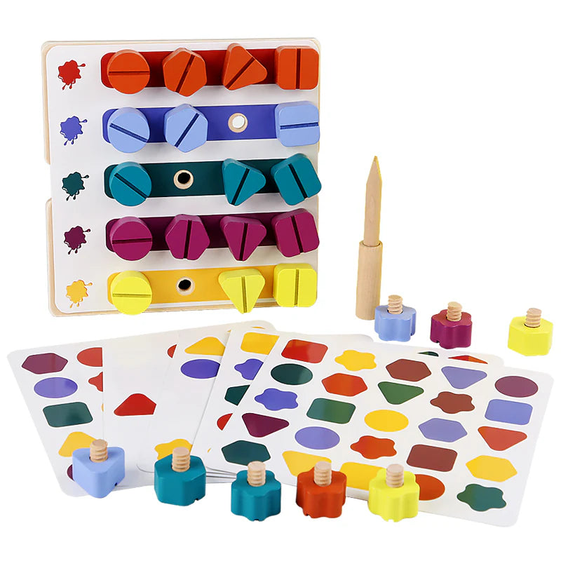 Feinmotorische Fähigkeiten spielerisch verbessern - Holz-Puzzlespiel mit Formen und Farben