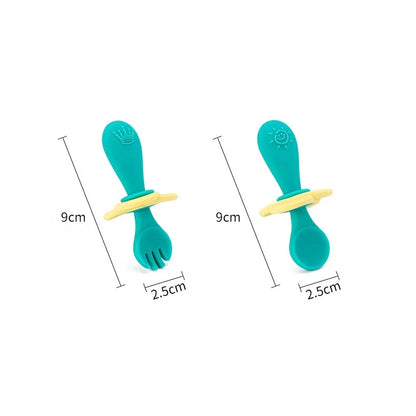 Baby Besteck Set aus Silikon – Lernlöffel & Gabel mit Sicherheitsring für Kleinkinder