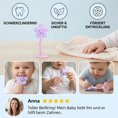 Blumen-Beißring & Rassel – Sanftes Zahnungsspielzeug aus lebensmittelechtem Silikon