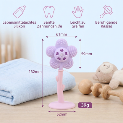 Blumen-Beißring & Rassel – Sanftes Zahnungsspielzeug aus lebensmittelechtem Silikon