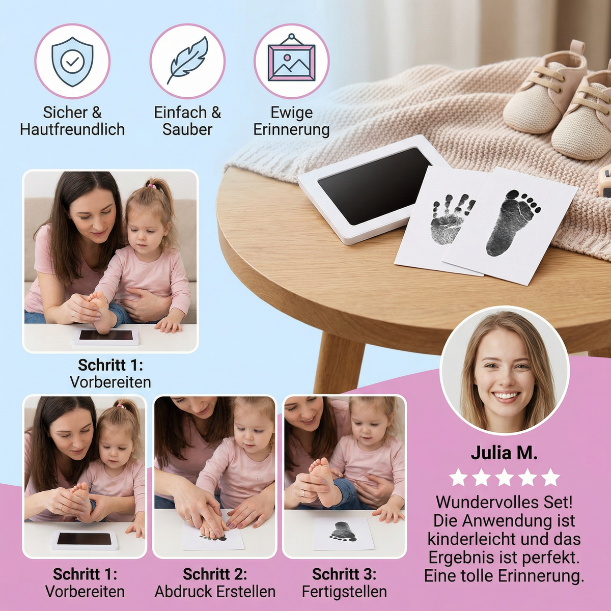Baby Hand- & Fußabdruck Set  – DIY Erinnerungsset für Kleinkinder