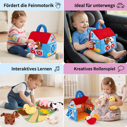 Bauernhof Plüschtier Spielset – Interaktives Lernspielzeug mit tragbarem Spielhaus