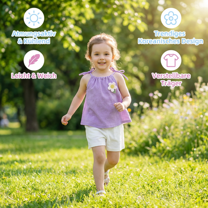Sommerliches 2-teiliges Mädchen-Set im Koreanischen Stil – Blumen-Trägeroberteil mit Shorts
