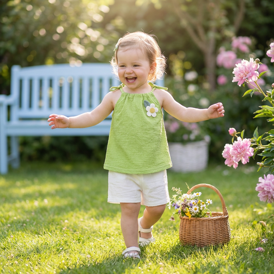 Sommerliches 2-teiliges Mädchen-Set im Koreanischen Stil – Blumen-Trägeroberteil mit Shorts