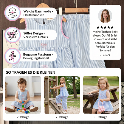 Sommerliches Mädchen-Set mit Streifen & Schleifenstickerei – Süßes 2-teiliges Outfit