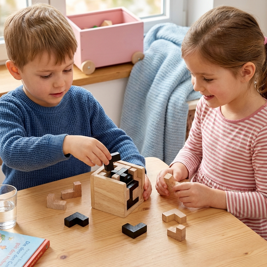 Handgemachtes 3D Holz-Würfelpuzzle – Knobel- & Lernspiel für Kinder (54 Teile)