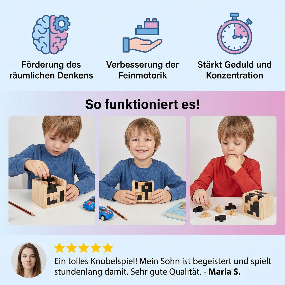 Handgemachtes 3D Holz-Würfelpuzzle – Knobel- & Lernspiel für Kinder (54 Teile)