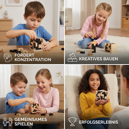 Handgemachtes 3D Holz-Würfelpuzzle – Knobel- & Lernspiel für Kinder (54 Teile)