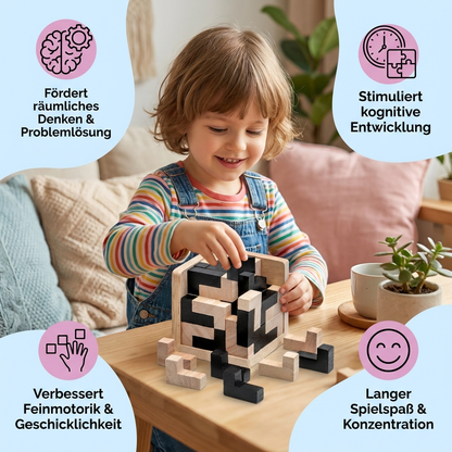 Handgemachtes 3D Holz-Würfelpuzzle – Knobel- & Lernspiel für Kinder (54 Teile)