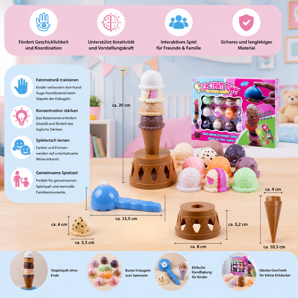 Kreatives Eiscreme-Stapelspiel – lustiges Balance-Spiel für Kinder, fördert Geschicklichkeit & spielerisches Lernen