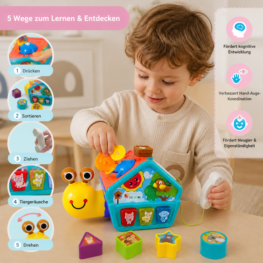 Baby Schnecken Lernspielzeug mit Telefon, Formensortierer & Tiergeräuschen